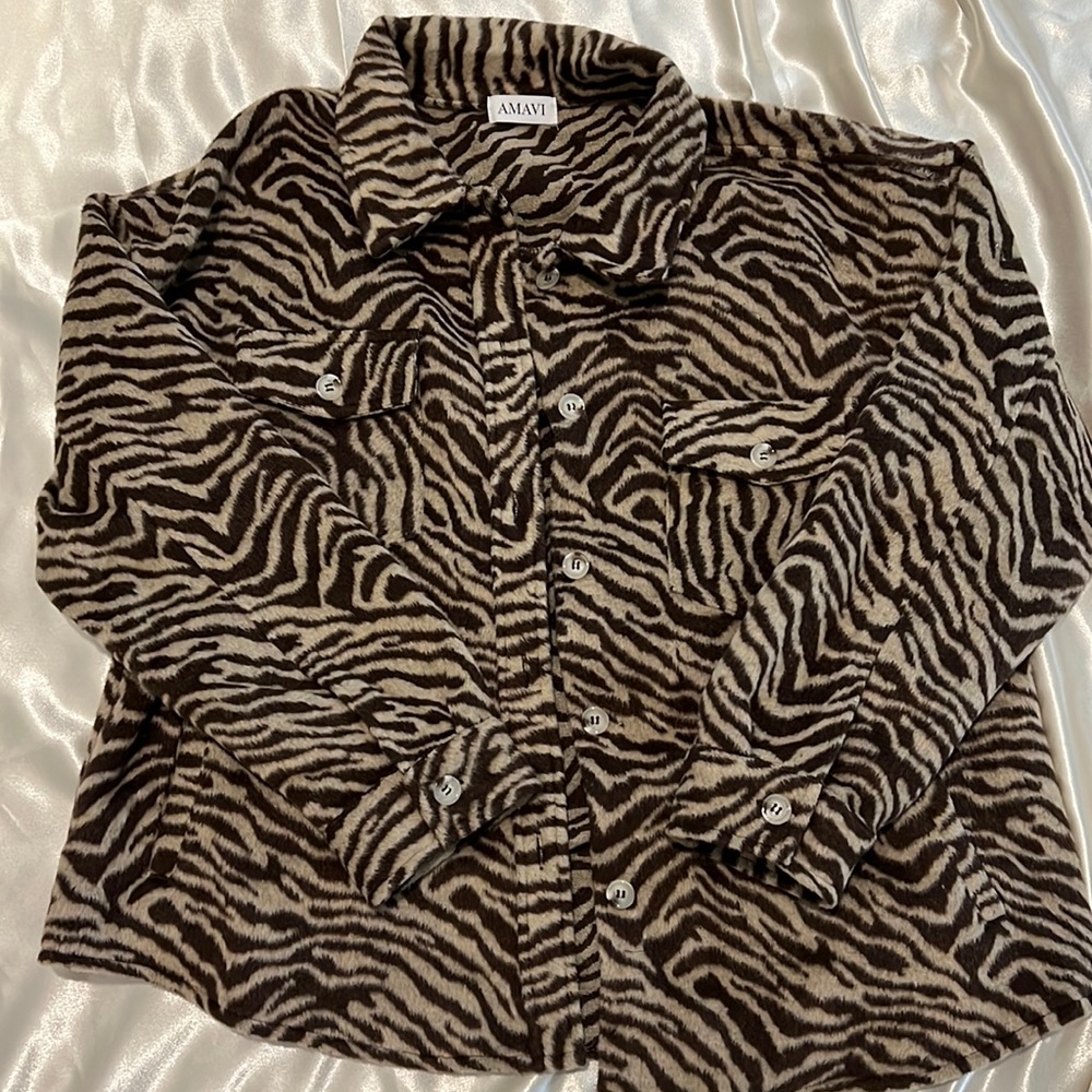 Brand new!. Brown Zebra Print Shacket. Super soft fabric size Large
